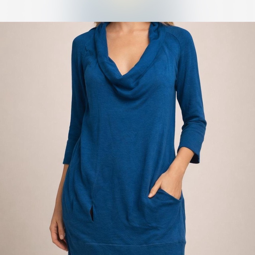Trina Turk Teal Cowl Neck Tunic with Pockets